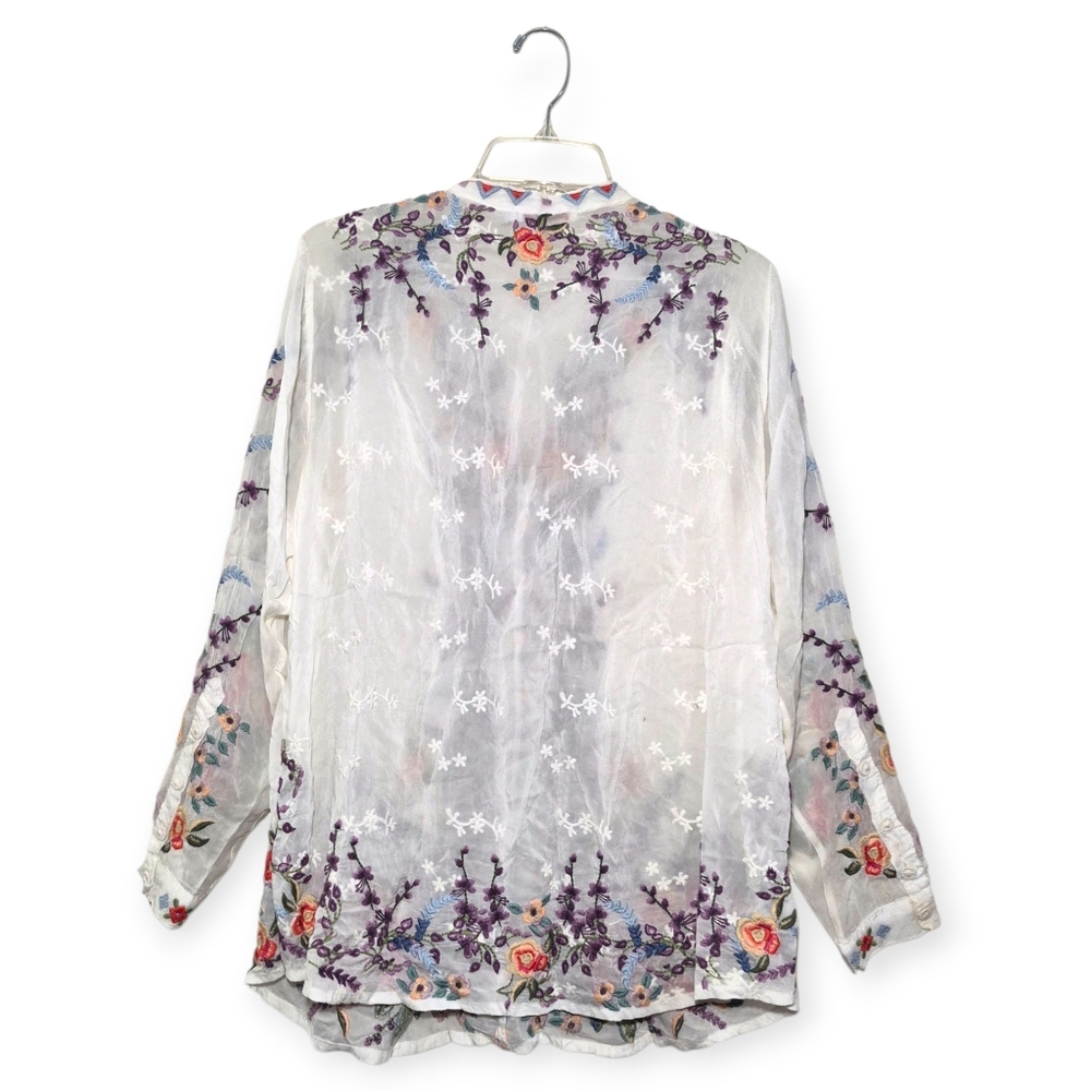 JOHNNY WAS Yasamine Embroidered Floral Tunic Top White Multi Medium - Picture 3 of 9